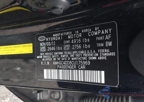 2012 Hyundai Genesis 3.8 z USA, uszkodzony, nr VIN KMHGC4DD8CU175969